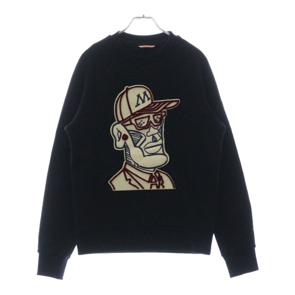 MONCLER(モンクレール) 18AW MAGLIA GIROCOLLO ワッペンロゴ クルーネックスウェットトレーナー ブラック D20918003500
