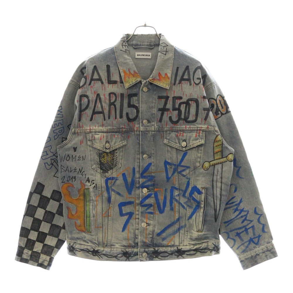BALENCIAGA(バレンシアガ) 18AW Graffiti Denim Jacket オーバーサイズ グラフィティ デニムジャケット インディゴ 558824 TXE08