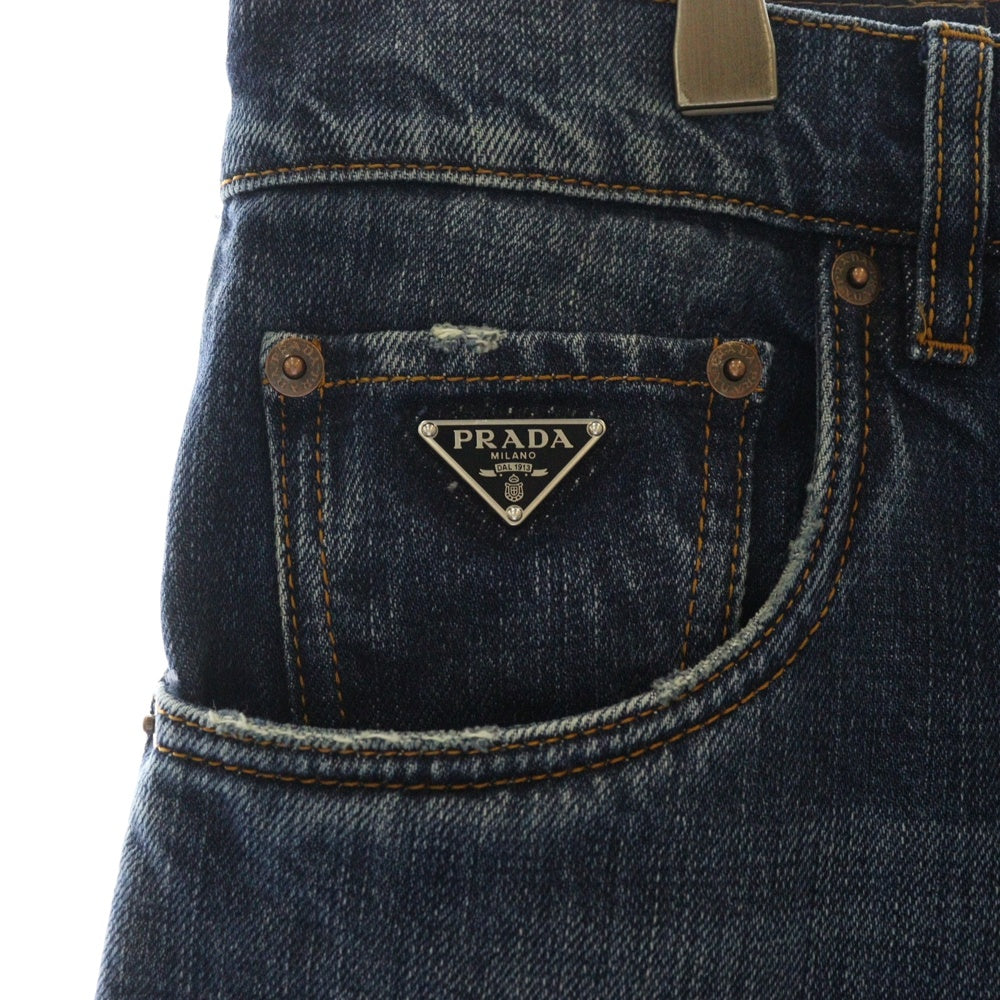 PRADA(プラダ) 24SS 三角ロゴプレート付 5ポケット ローライズウェストデニムパンツ インディゴ GEP374