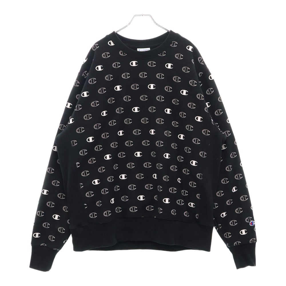 CHAMPION(チャンピオン) リバース ウィーブ 総柄 クルーネック スウェット トレーナー ブラック 072019