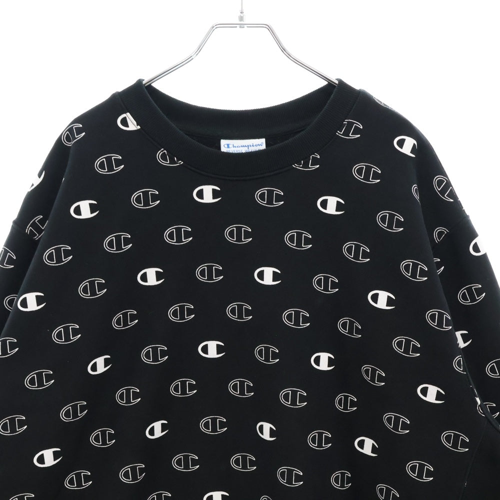 CHAMPION(チャンピオン) リバース ウィーブ 総柄 クルーネック スウェット トレーナー ブラック 072019
