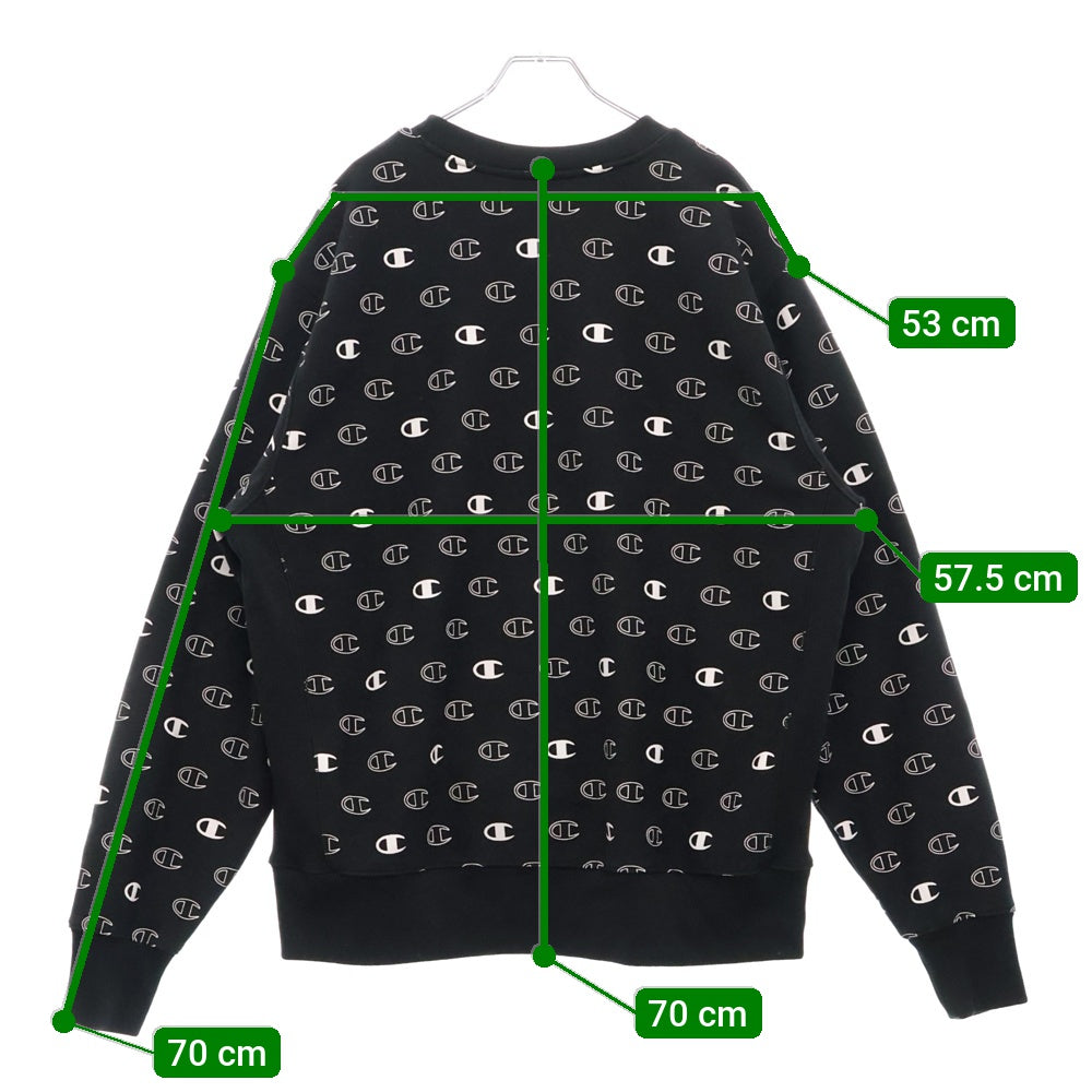 CHAMPION(チャンピオン) リバース ウィーブ 総柄 クルーネック スウェット トレーナー ブラック 072019
