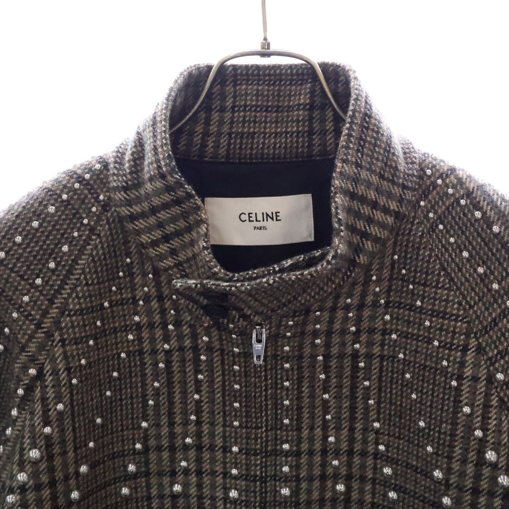 CELINE(セリーヌ) 22AW TEDDY JACKET WITH STAND UP COLLAR IN CHECKED WOOL ウール ハンティング チェック テディ ジャケット ブラウン 2V20L826R