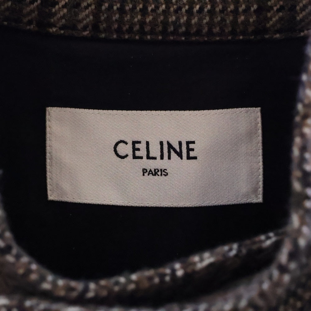 CELINE(セリーヌ) 22AW TEDDY JACKET WITH STAND UP COLLAR IN CHECKED WOOL ウール ハンティング チェック テディ ジャケット ブラウン 2V20L826R