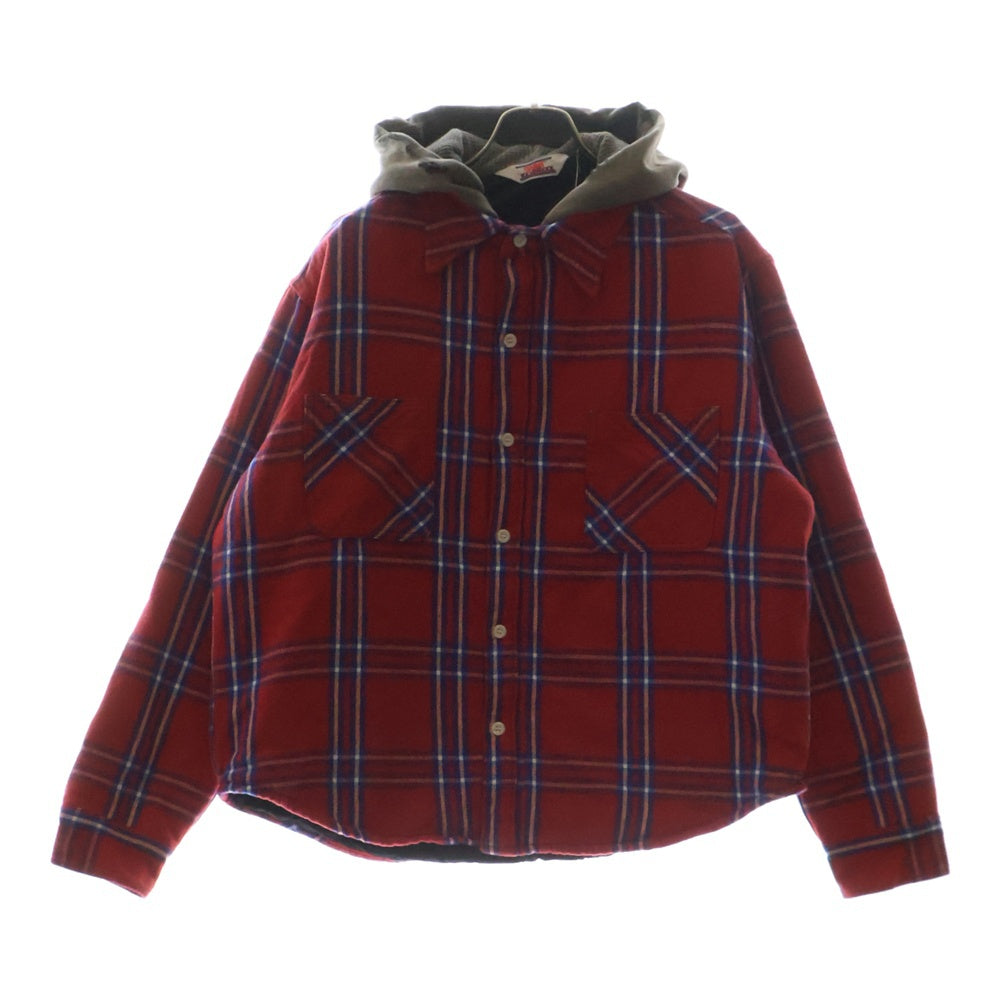 SAINT MICHAEL(セントマイケル) 24AW SHIRT JK FRANNEL QLT フランネル チェック キルティング フーデッド シャツ ジャケット レッド SM-YS1-0000-060