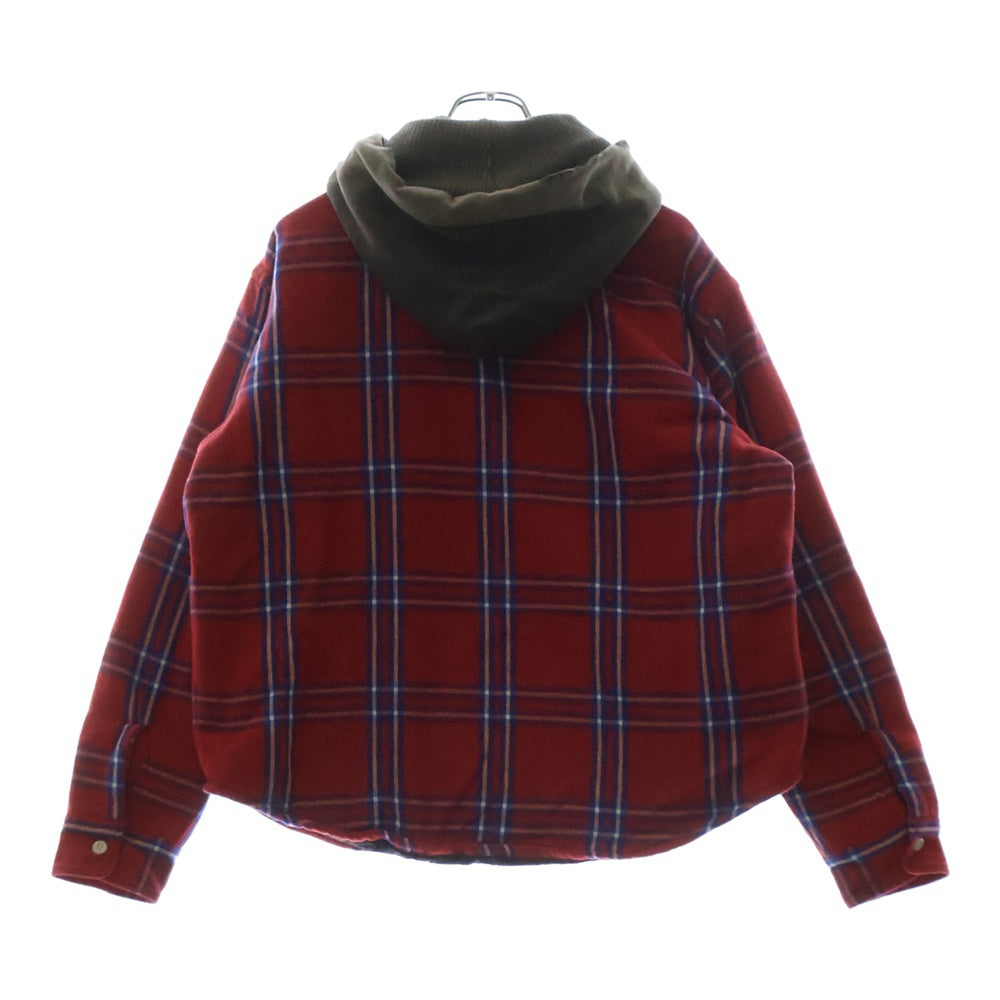 SAINT MICHAEL(セントマイケル) 24AW SHIRT JK FRANNEL QLT フランネル チェック キルティング フーデッド シャツ ジャケット レッド SM-YS1-0000-060
