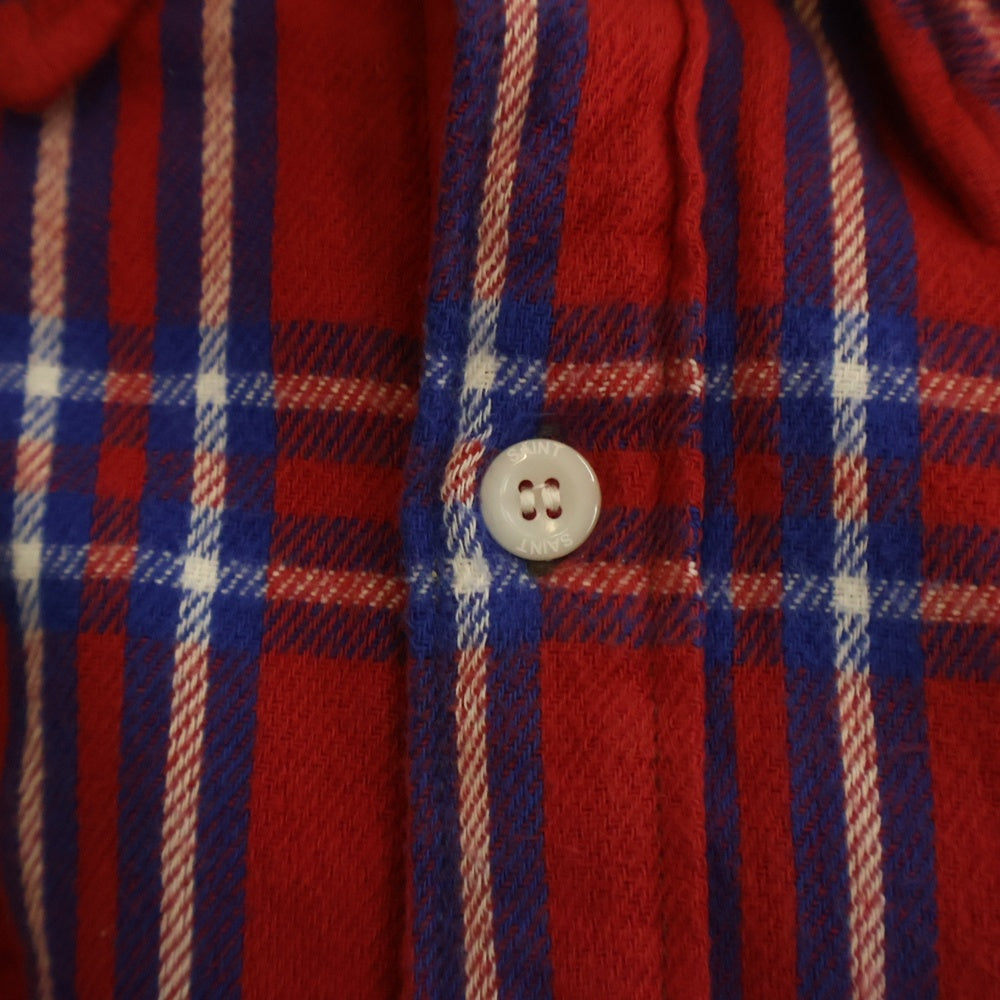 SAINT MICHAEL(セントマイケル) 24AW SHIRT JK FRANNEL QLT フランネル チェック キルティング フーデッド シャツ ジャケット レッド SM-YS1-0000-060