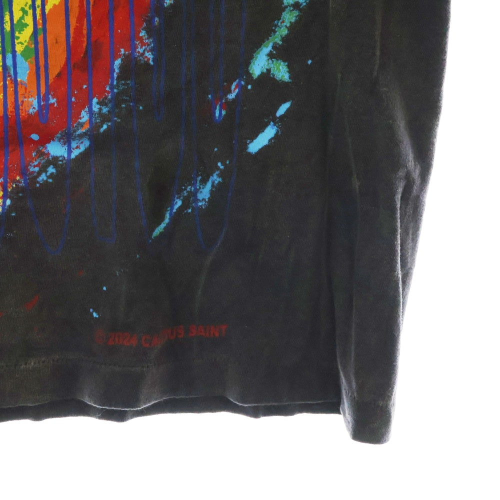 SAINT MICHAEL(セントマイケル) 24AW ×Cactus Plant Flea Market CP_SS TEE/ ANGRY LV GD カクタスプラントフリーマーケット ヴィンテージ加工 クルーネック 半袖Tシャツ SM-YS1-0000-C05