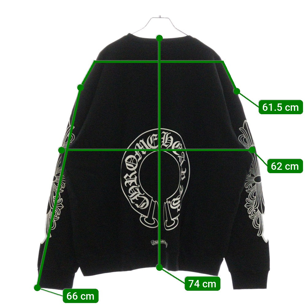 CHROME HEARTS(クロムハーツ) Horseshoe L/S Sweatshirt ホースシュープリント 袖フローラル スウェットトレーナー ブラック