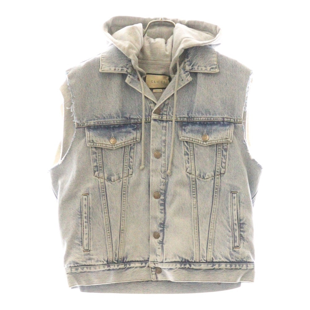 GUCCI(グッチ) 22SS Hollywood Babylon Denim Hoodie Vest ハリウッドバビロン デニムフーディ ベスト インディゴ/グレー 697042 XDB0U