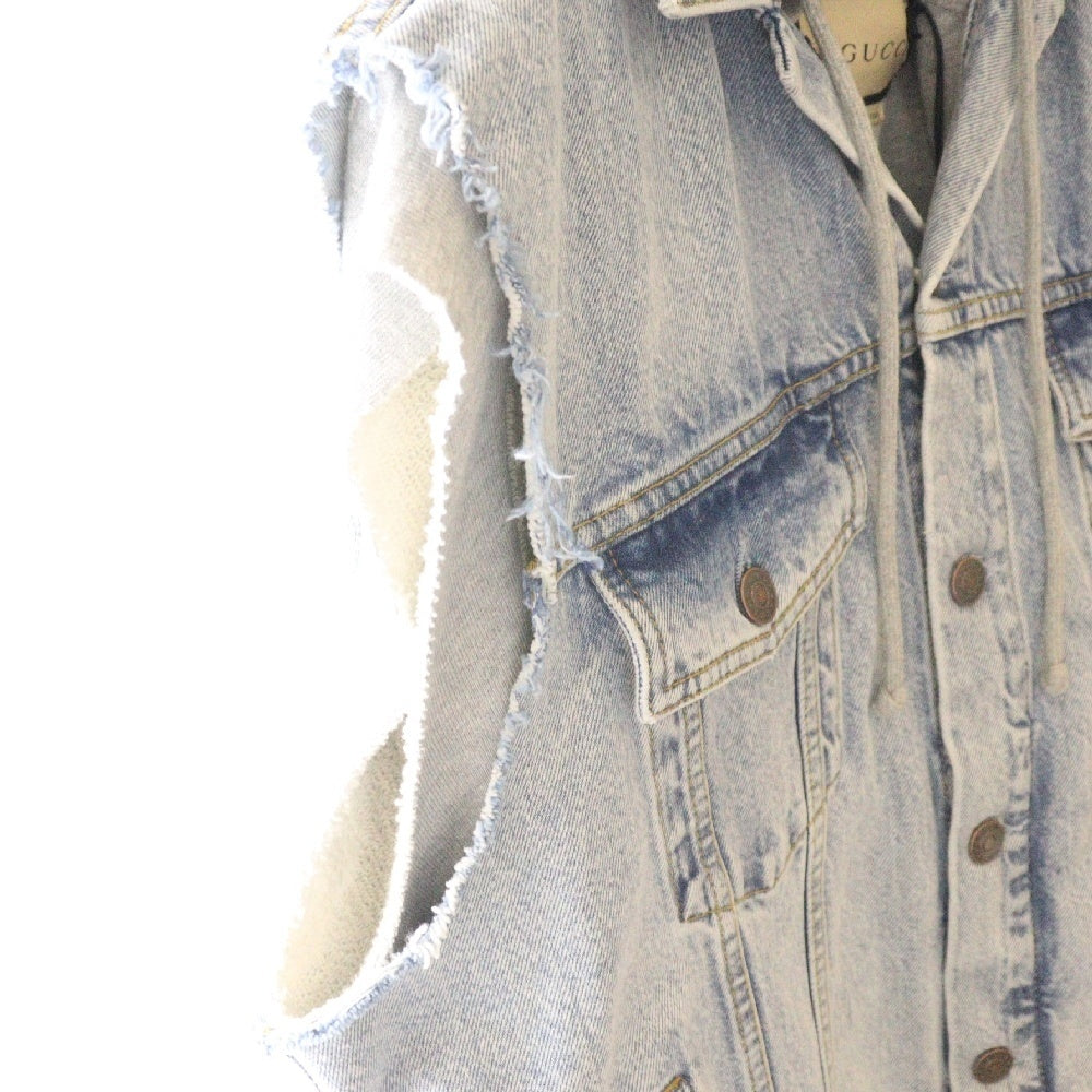 GUCCI(グッチ) 22SS Hollywood Babylon Denim Hoodie Vest ハリウッドバビロン デニムフーディ ベスト インディゴ/グレー 697042 XDB0U