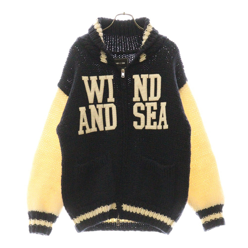 WIND AND SEA(ウィンダンシー) Logo Patch Cowichan Jacket ロゴパッチ カウチン ニットジャケット ネイビー/ホワイト WDS-O-ATTR-25-01-KN-02