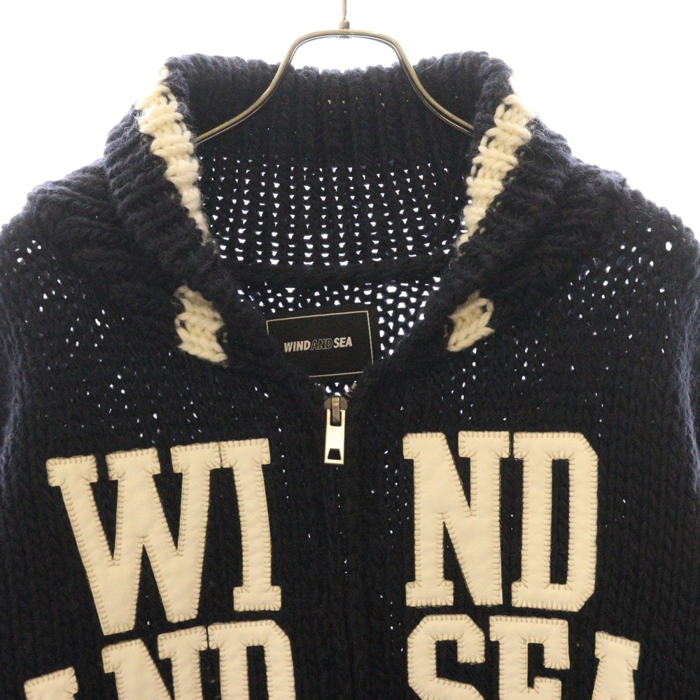 WIND AND SEA(ウィンダンシー) Logo Patch Cowichan Jacket ロゴパッチ カウチン ニットジャケット ネイビー/ホワイト WDS-O-ATTR-25-01-KN-02