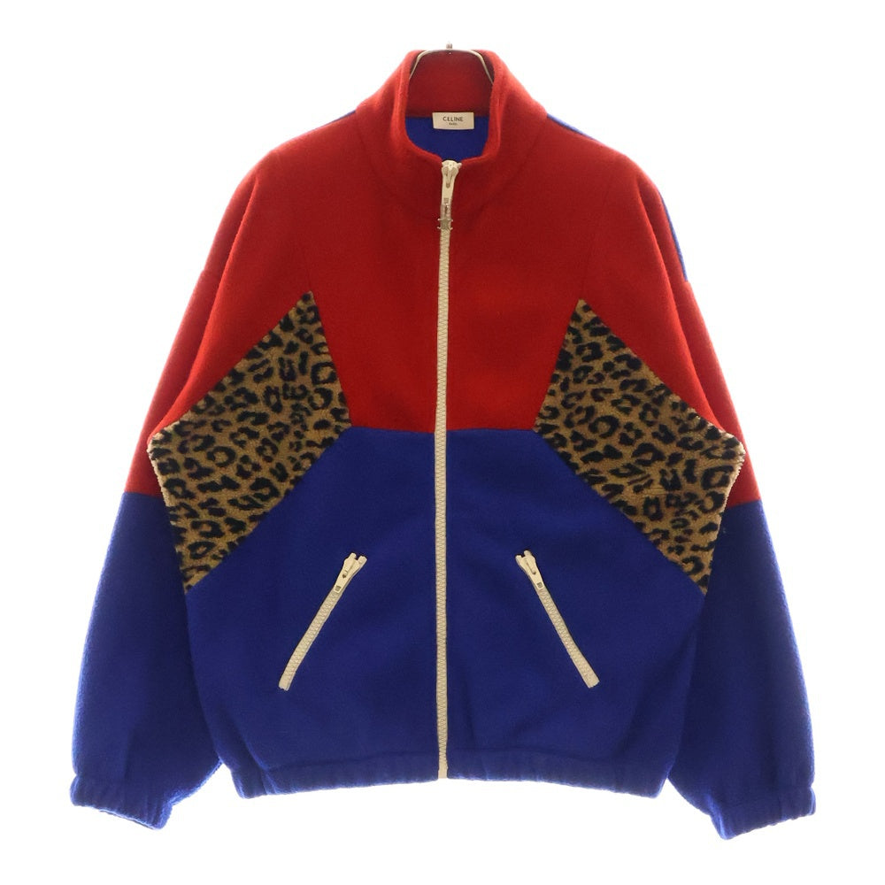 CELINE(セリーヌ) 21SS LOOSE COLORBLOCK SWEATSHIRT IN POLAR FLEECE カラーブロック ルーズ フリース ジップアップジャケット ブルゾン レオパード ブルー/レッド