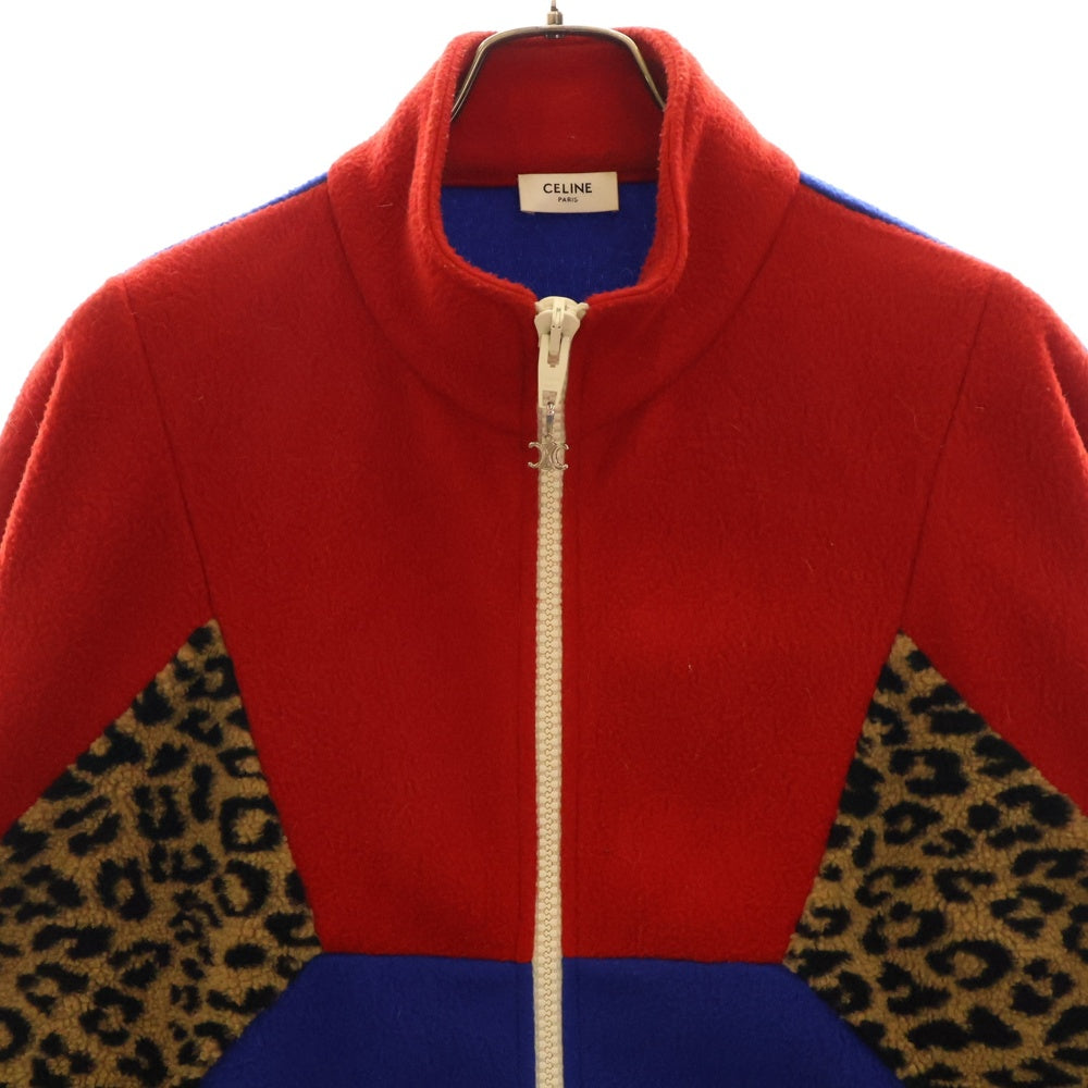 CELINE(セリーヌ) 21SS LOOSE COLORBLOCK SWEATSHIRT IN POLAR FLEECE カラーブロック ルーズ フリース ジップアップジャケット ブルゾン レオパード ブルー/レッド