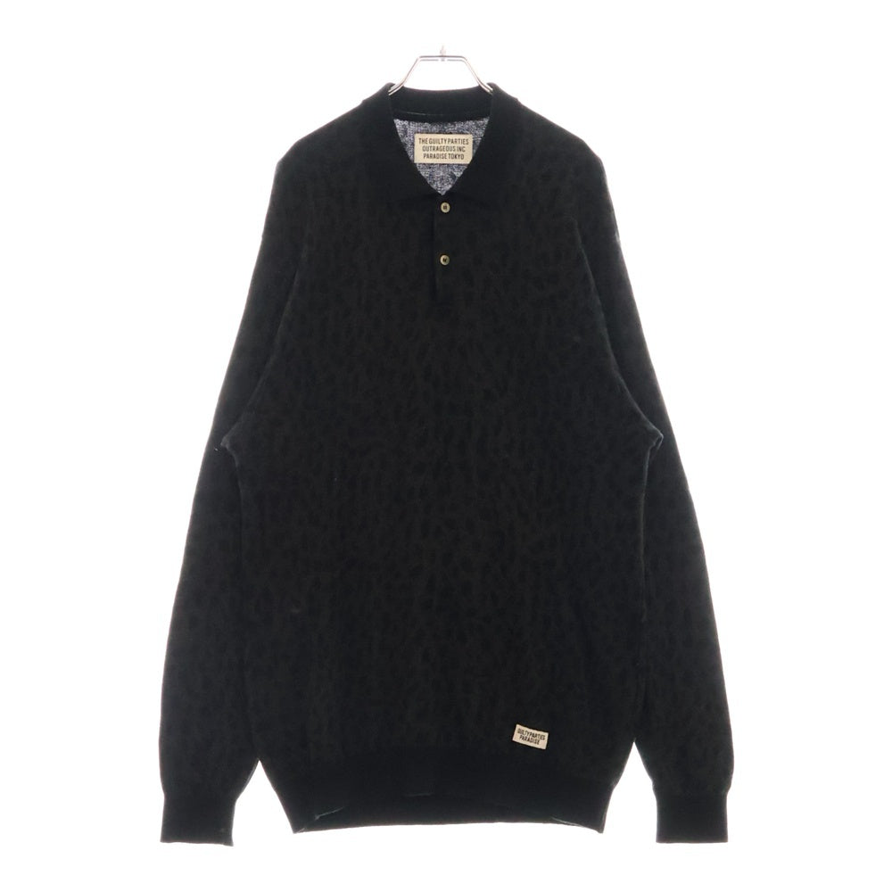 WACKO MARIA(ワコマリア) 23AW LEOPARD KNIT レオパード ニット ポロ セーター ブラック 23FW-WMK-KN20