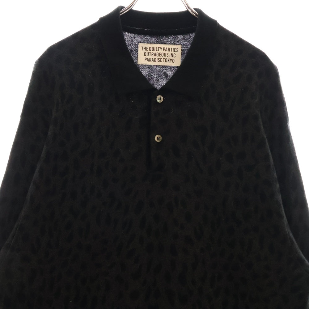 WACKO MARIA(ワコマリア) 23AW LEOPARD KNIT レオパード ニット ポロ セーター ブラック 23FW-WMK-KN20