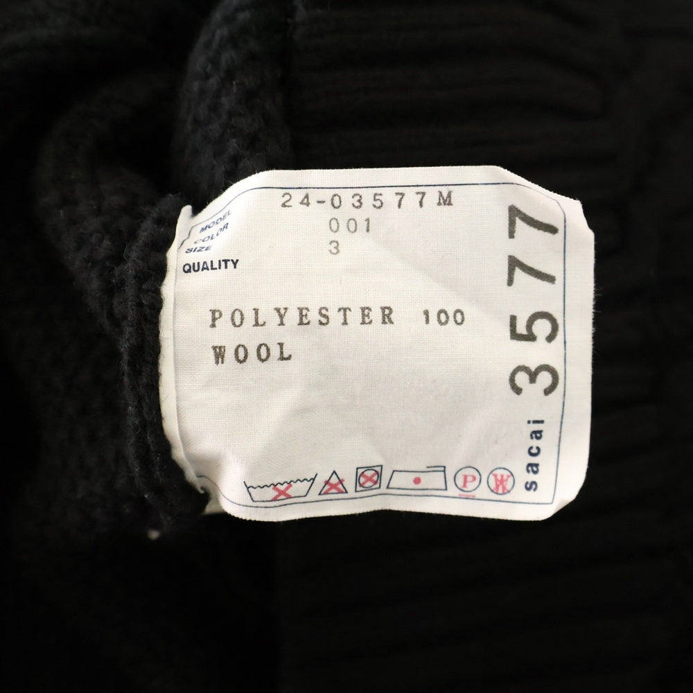 Sacai(サカイ) 24SS ケーブルニット切替 モックネック ニットセーター ネイビー 24-03577M