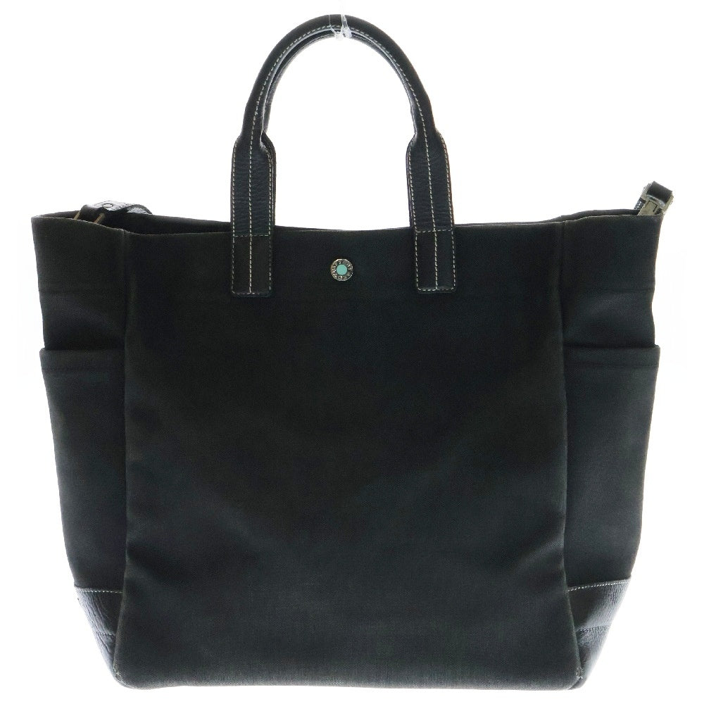 TIFFANY & Co.(ティファニー) レザーハンドル ワンショルダー キャンバス トートバッグ ブラック