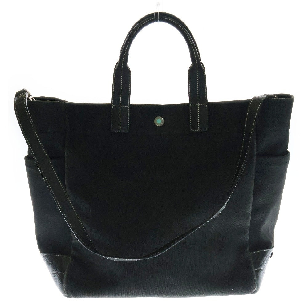 TIFFANY & Co.(ティファニー) レザーハンドル ワンショルダー キャンバス トートバッグ ブラック