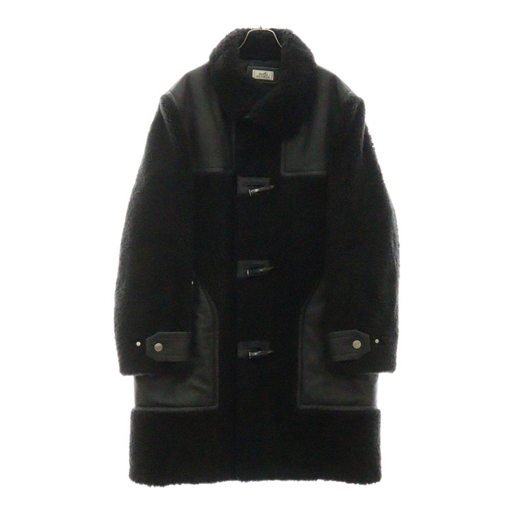HERMES(エルメス) 23AW ジップアップ レザー ムートン ダッフルコート ブラック