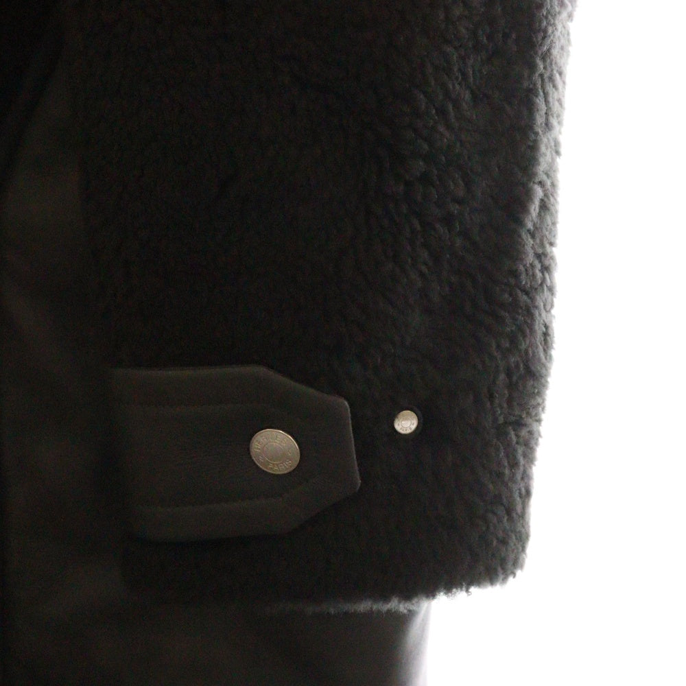 HERMES(エルメス) 23AW ジップアップ レザー ムートン ダッフルコート ブラック