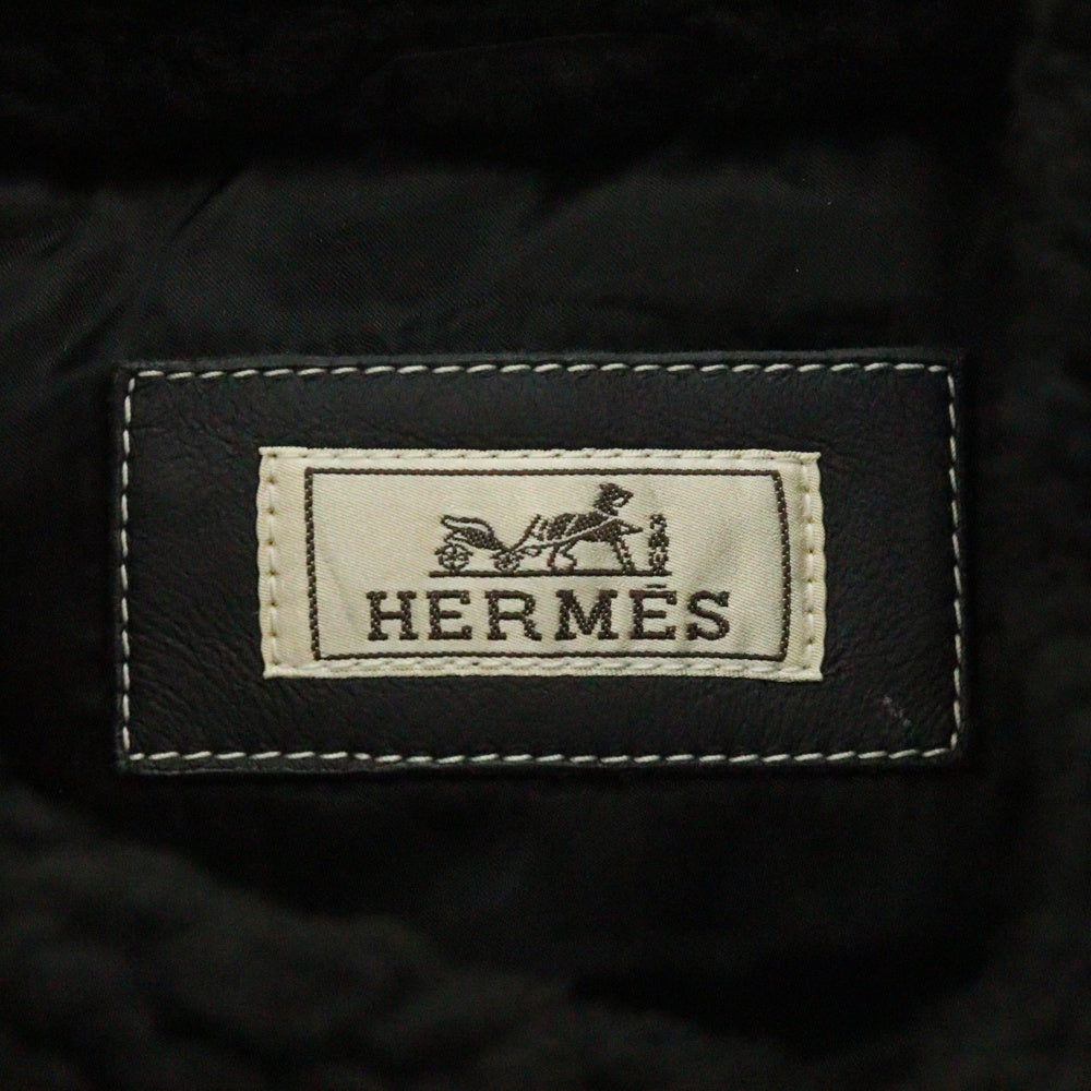HERMES(エルメス) 23AW ジップアップ レザー ムートン ダッフルコート ブラック