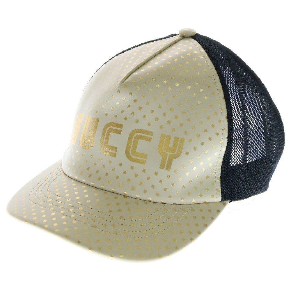 GUCCI(グッチ) GUCCY Mesh Cap ロゴ スタープリント メッシュ ベースボールキャップ 帽子 アイボリー/ブラック