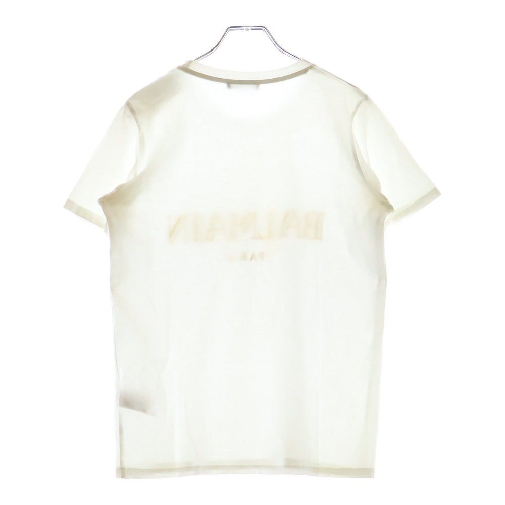 BALMAIN(バルマン) ショルダーボタン装飾 ロゴプリント クルーネック 半袖Tシャツカットソー ホワイト 108564 326I レディース