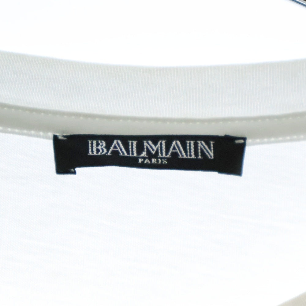 BALMAIN(バルマン) ショルダーボタン装飾 ロゴプリント クルーネック 半袖Tシャツカットソー ホワイト 108564 326I レディース