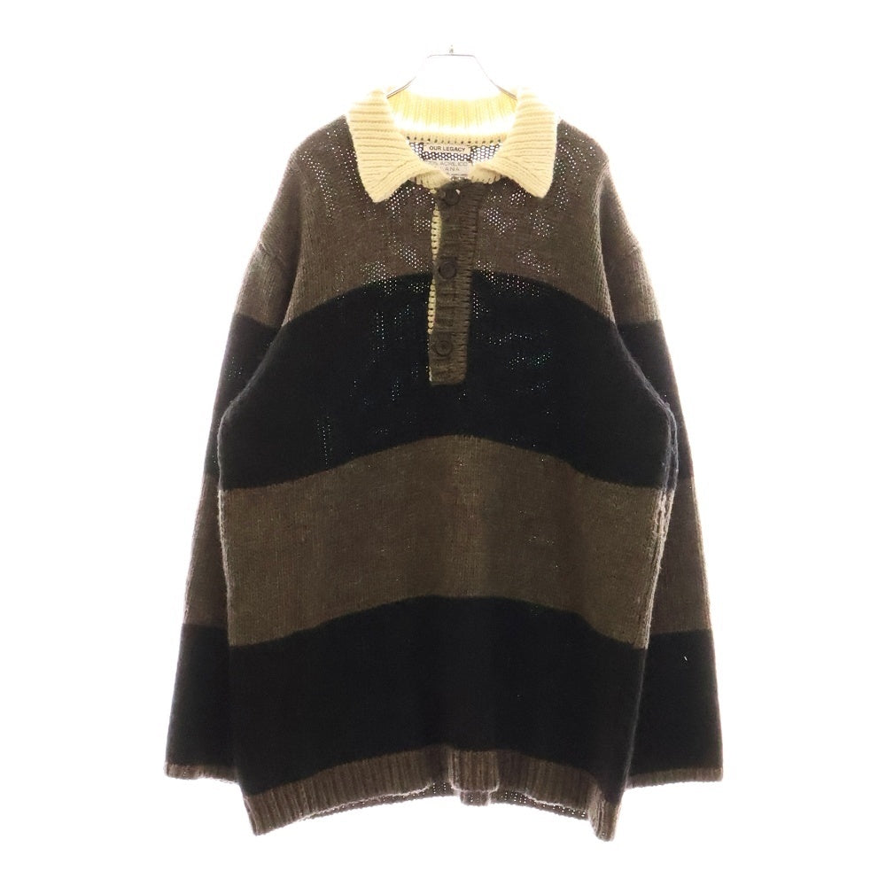 OUR LEGACY(アワーレガシー) 21AW BIG PIQUET RUGBY STRIPE ラガーニットセーター ブラック/グレー M4213BDRS
