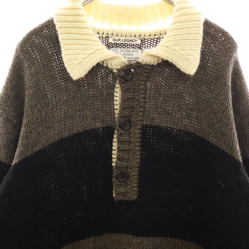 OUR LEGACY(アワーレガシー) 21AW BIG PIQUET RUGBY STRIPE ラガーニットセーター ブラック/グレー M4213BDRS