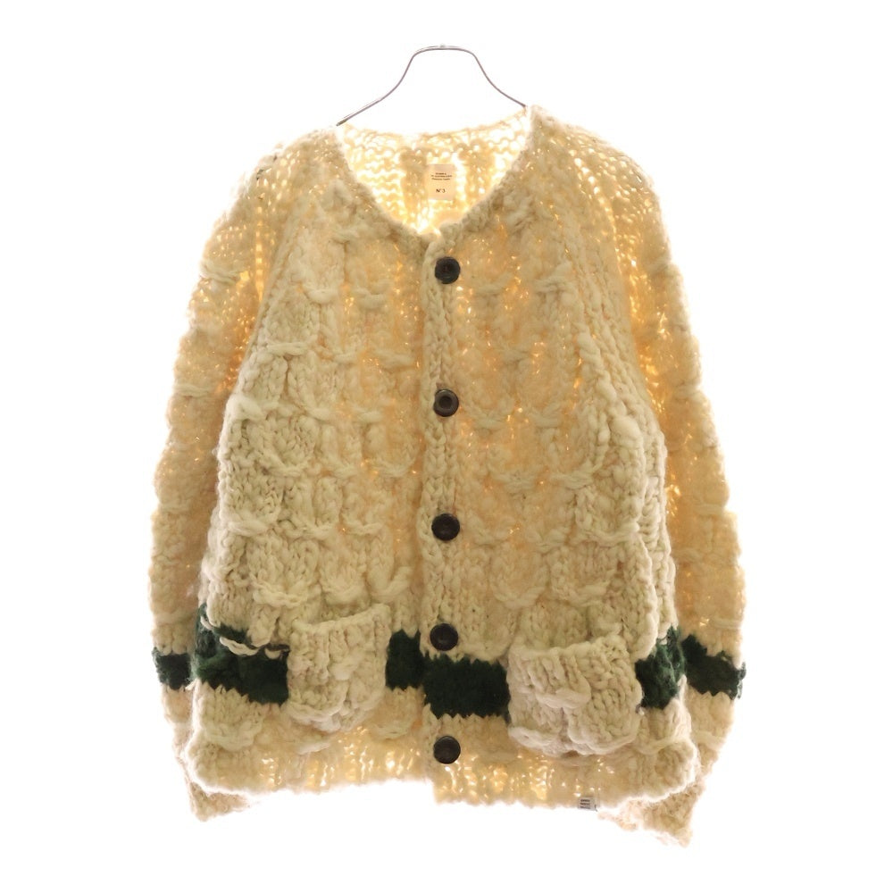 BEDWIN & THE HEARTBREAKERS(ベドウィンアンドザハートブレーカーズ) L/S HAND KNITTED CARDIGAN JAGO ペルーニットカーディガン アイボリー/グリーン