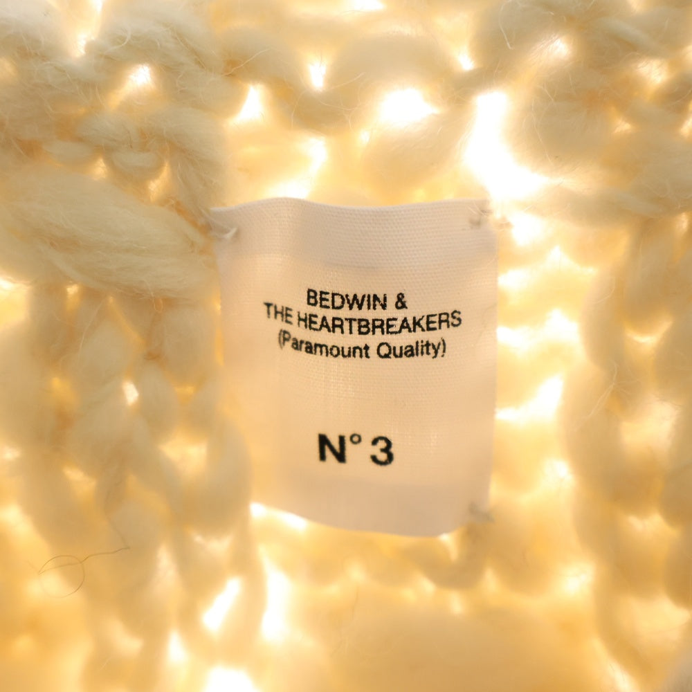 BEDWIN & THE HEARTBREAKERS(ベドウィンアンドザハートブレーカーズ) L/S HAND KNITTED CARDIGAN JAGO ペルーニットカーディガン アイボリー/グリーン