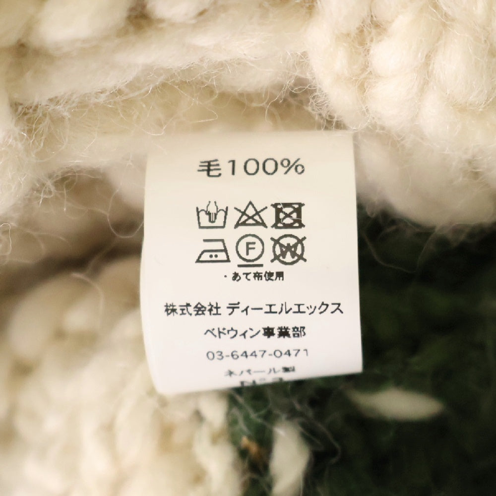 BEDWIN & THE HEARTBREAKERS(ベドウィンアンドザハートブレーカーズ) L/S HAND KNITTED CARDIGAN JAGO ペルーニットカーディガン アイボリー/グリーン