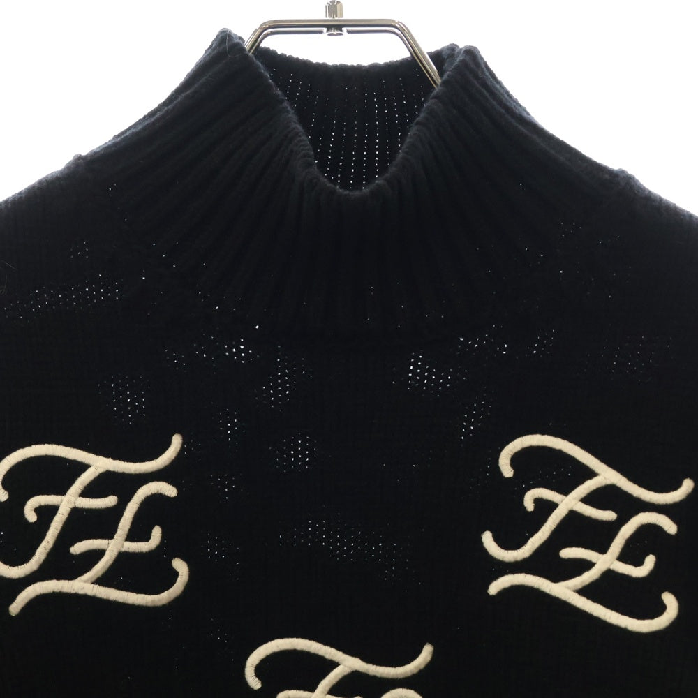 FENDI(フェンディ) FF刺繍 カリグラフィ ウール ハイネック ニット セーター ブラック レディース FZY891 AA5B