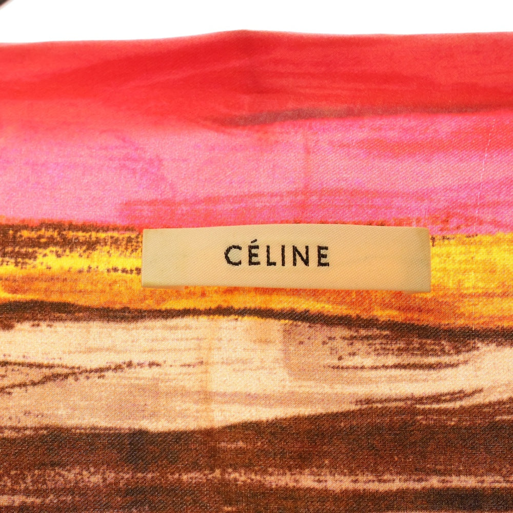 CELINE(セリーヌ) フィービー期 シルク スカーフ ドッキング ウール Vネック 長袖 ニット セーター ピンク/バーガンディ レディース 3FT8/630B