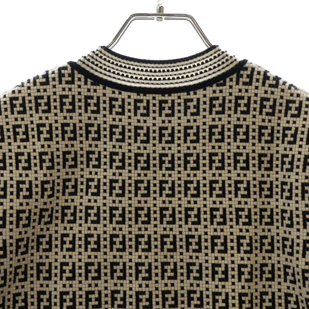 FENDI(フェンディ) FFロゴ ズッカ柄 レーヨン 半袖ニット Tシャツ カットソー ホワイト/ブラック レディース FZX649 AF4U