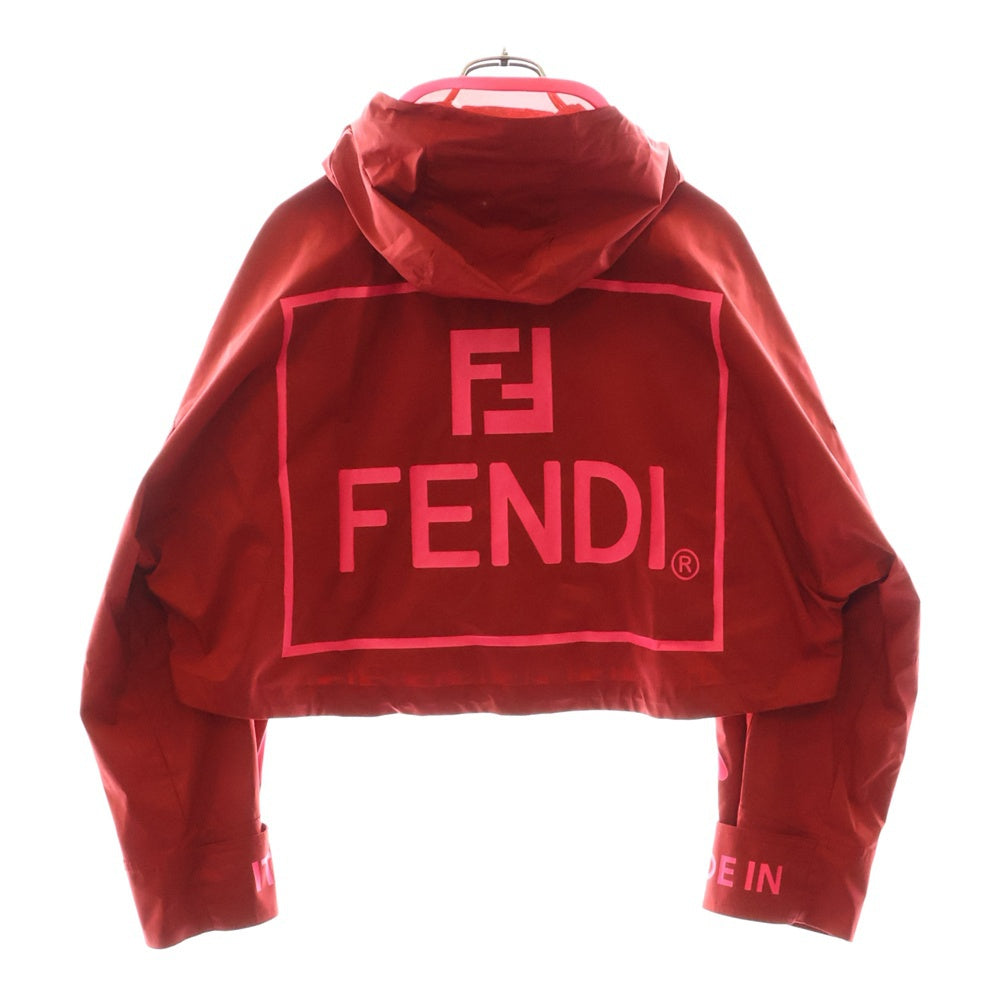 FENDI(フェンディ) 裏地ズッカ柄 バックプリント ナイロン マウンテンパーカー ウィンドブレーカー ジャケット レッド レディース FAA443 A8Z7
