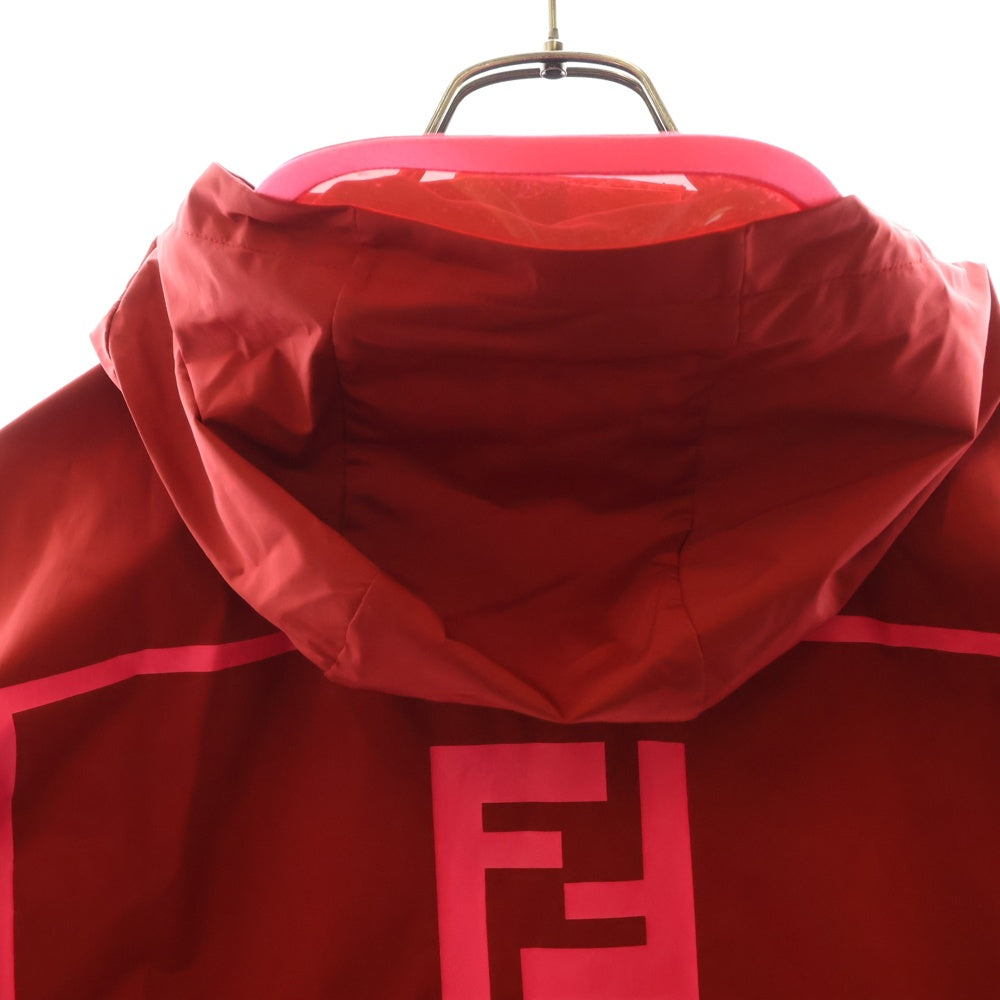 FENDI(フェンディ) 裏地ズッカ柄 バックプリント ナイロン マウンテンパーカー ウィンドブレーカー ジャケット レッド レディース FAA443 A8Z7