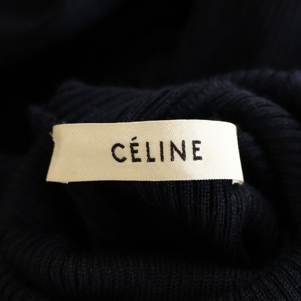 CELINE(セリーヌ) フィービー期 ベルスリーブ カシミヤ混 リブ タートルネック ニット セーター ネイビー レディース 3BR2/6586