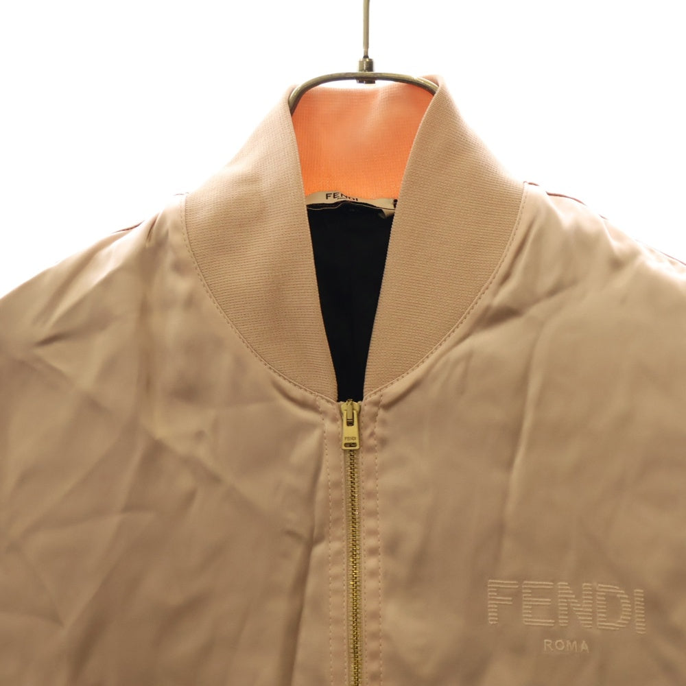 FENDI(フェンディ) ロゴ刺繍 サテン ジップアップ ジャケット ブルゾン ピンク レディース FAJ097 AERP