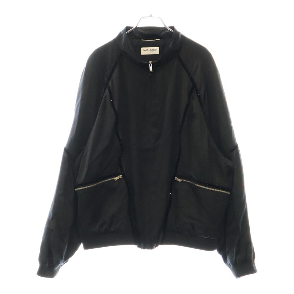 SAINT LAURENT PARIS(サンローランパリ) 22AW 80s シルク サテン テディジャケット ブルゾン ブラック 684947
