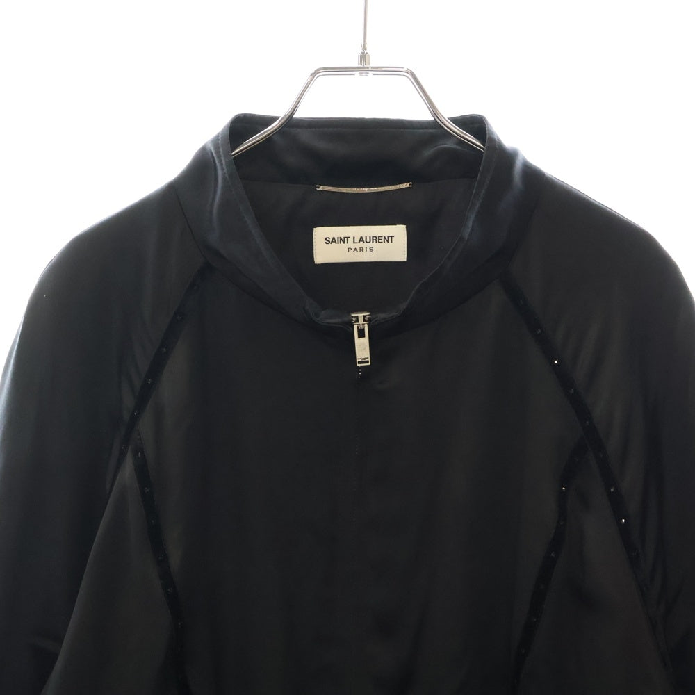 SAINT LAURENT PARIS(サンローランパリ) 22AW 80s シルク サテン テディジャケット ブルゾン ブラック 684947