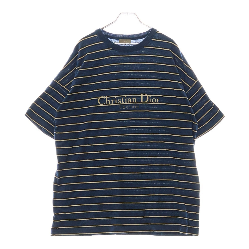 DIOR(ディオール) フロント ロゴプリント ボーダー クルーネック 半袖Tシャツ カットソー ブルー 493J671B0938