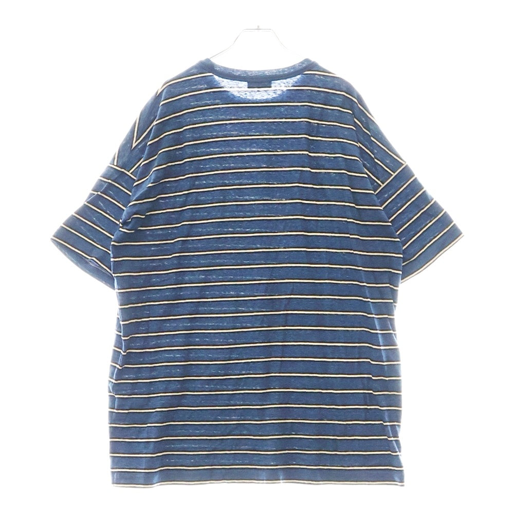 DIOR(ディオール) フロント ロゴプリント ボーダー クルーネック 半袖Tシャツ カットソー ブルー 493J671B0938