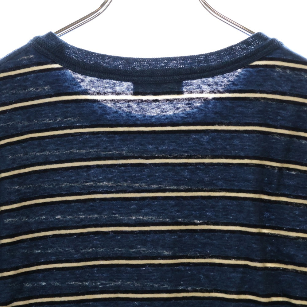 DIOR(ディオール) フロント ロゴプリント ボーダー クルーネック 半袖Tシャツ カットソー ブルー 493J671B0938