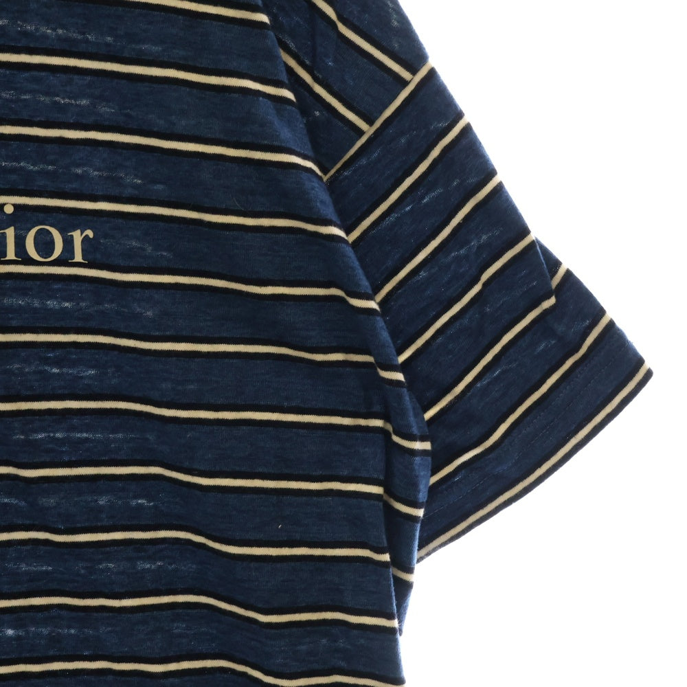 DIOR(ディオール) フロント ロゴプリント ボーダー クルーネック 半袖Tシャツ カットソー ブルー 493J671B0938