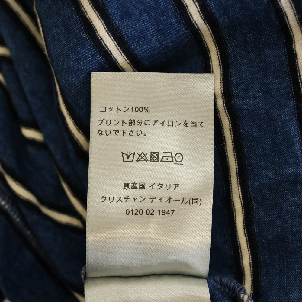 DIOR(ディオール) フロント ロゴプリント ボーダー クルーネック 半袖Tシャツ カットソー ブルー 493J671B0938