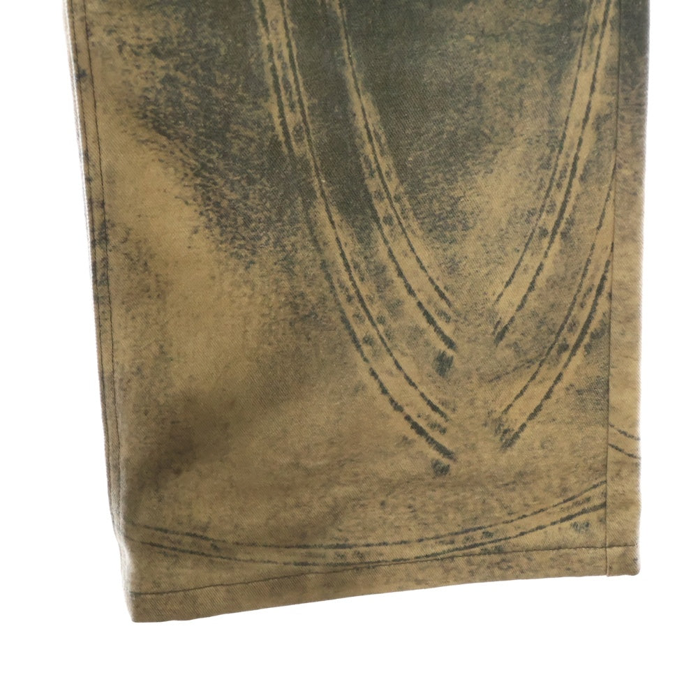 NO/FAITH STUDIOS(ノーフェイスストゥディオス) PRINTED DENIM BEI USED LOOK PRINTED プリント フレア デニム パンツ ブルー